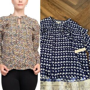 Counterparts Blue Geometric Print Blouse NWT